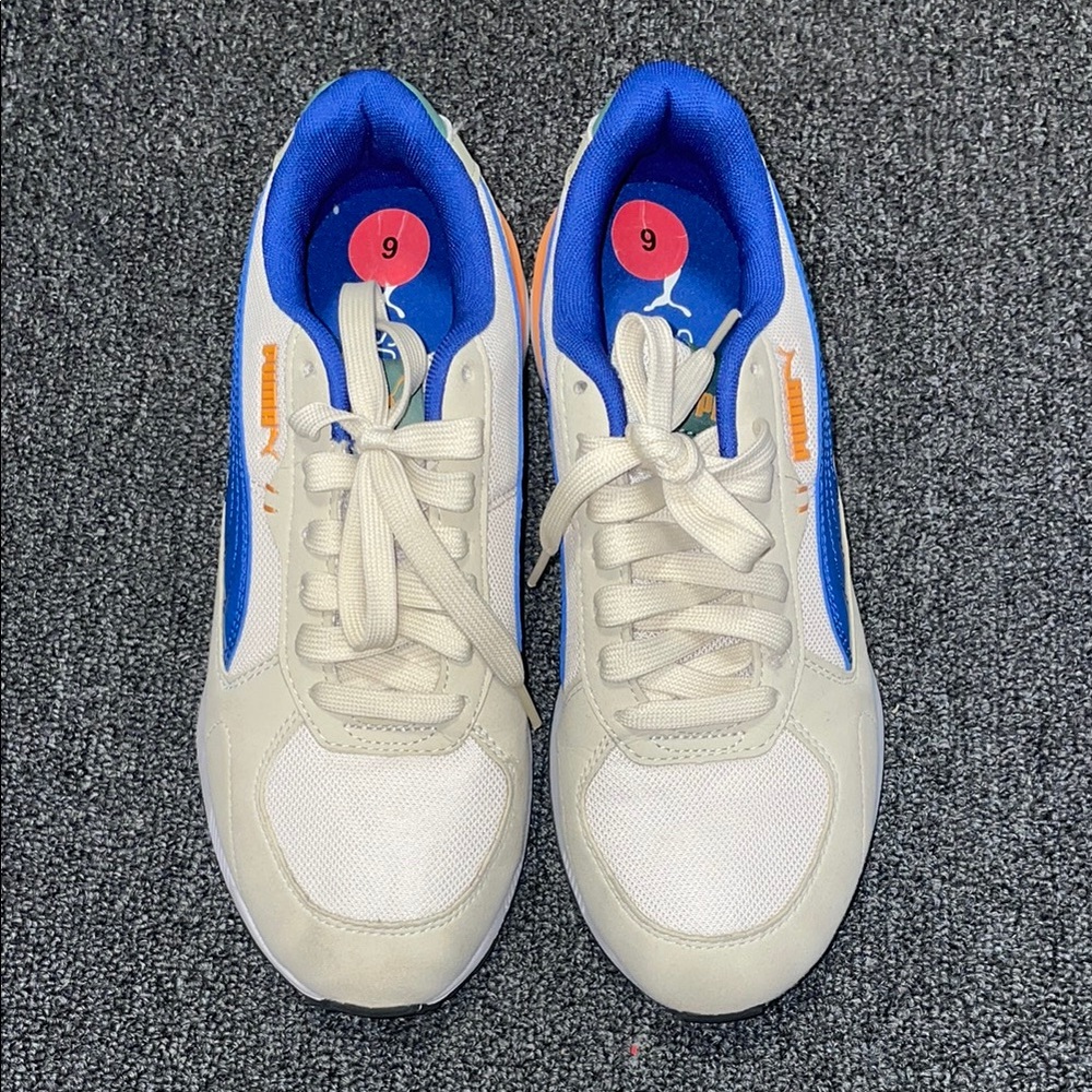 Puma Classic White and Blue Trainers